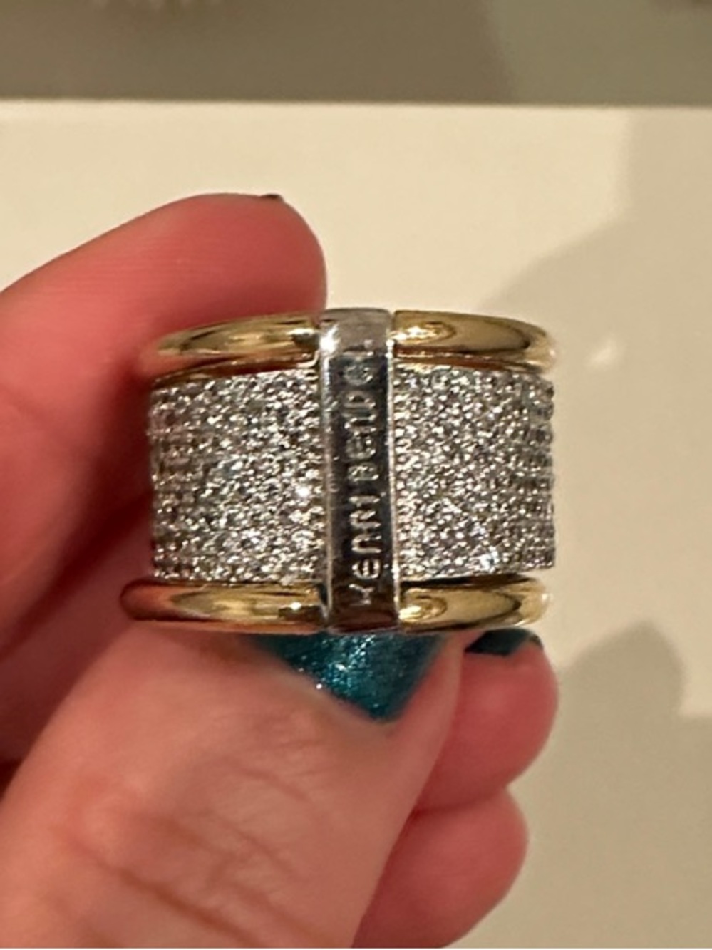 henri bendel Two-Tone Pave Crystal Wide Band Ring - Gold & Silver - Picture 2 of 5